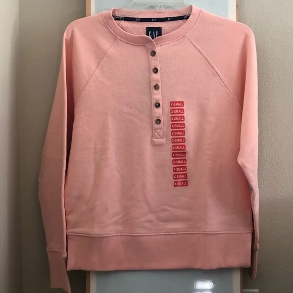 GAP HENLEY SWEATSHIRT, PEACH MELBA, XS - Picture 2 of 9